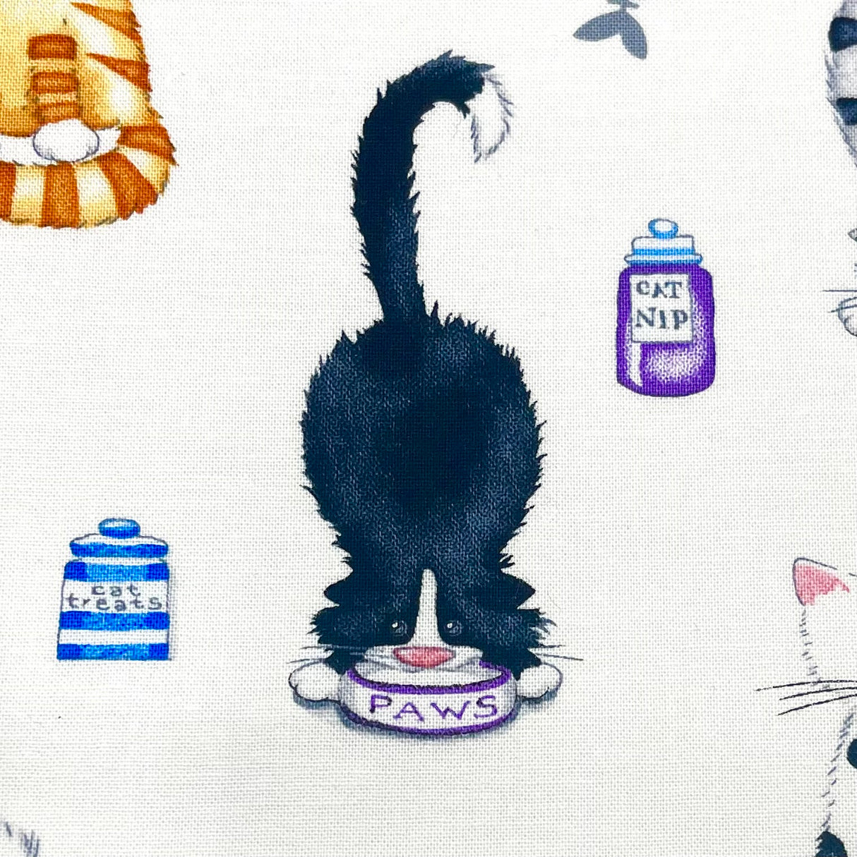 Cats Meow Fabric – Stacked Cats on White, 100% Cotton, Henry Glass HG1141.11