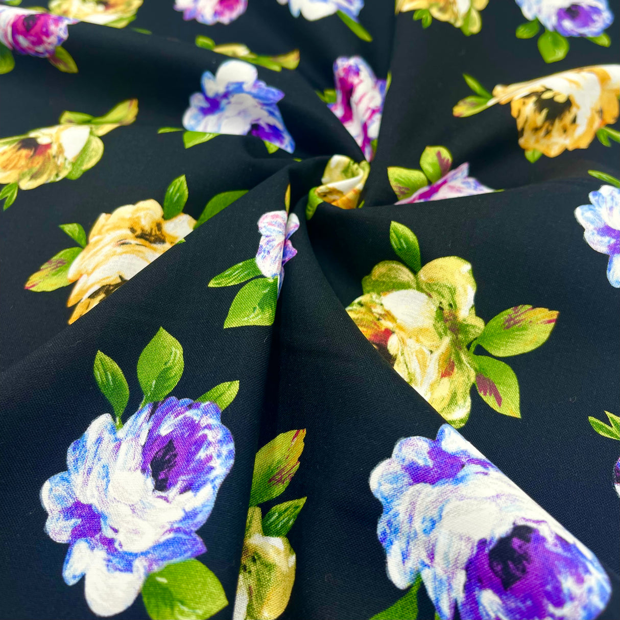 Rosa Floral – Perfect Painterly Blooms Cotton Quilting Fabric by Michael Miller MM-CX6887.Black
