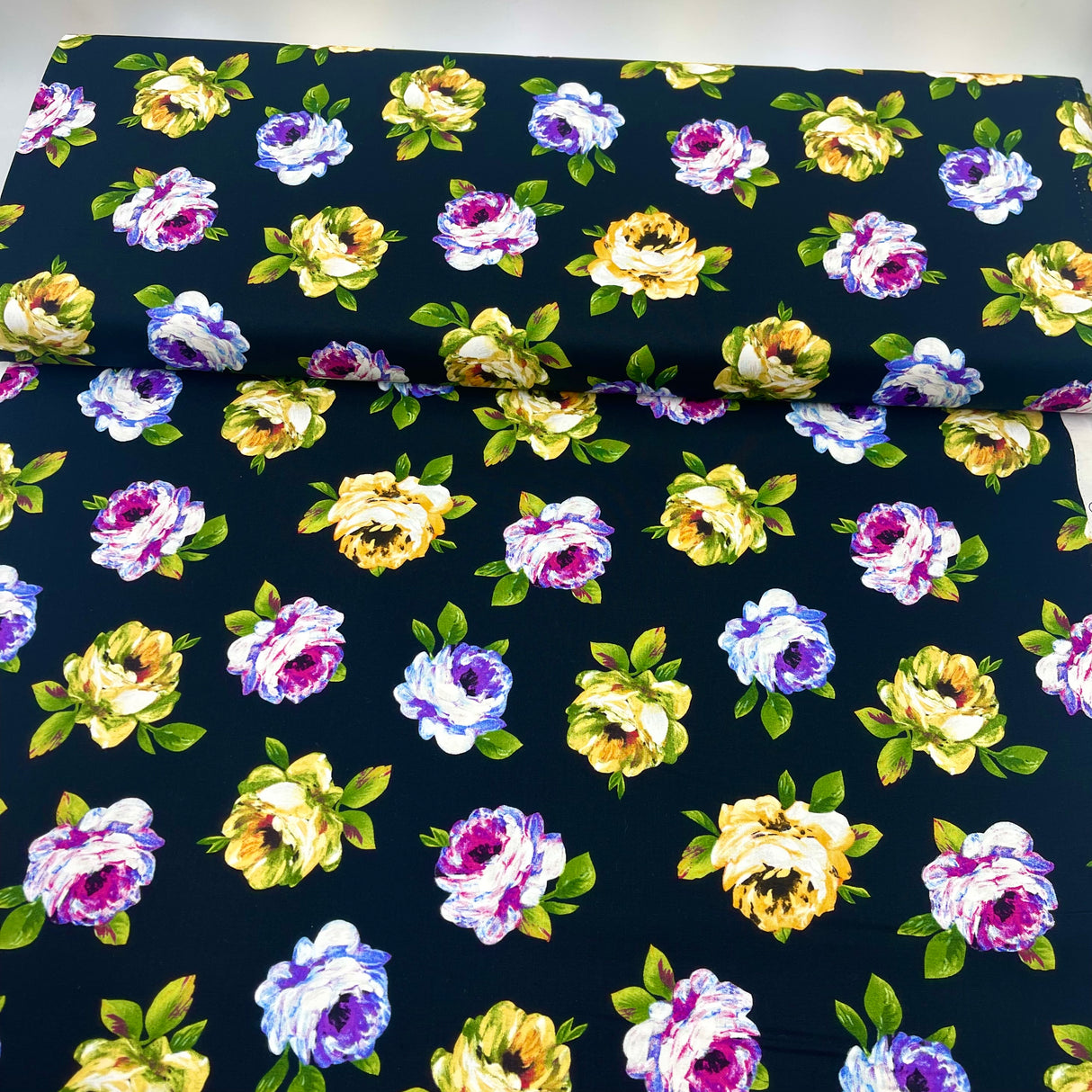 Rosa Floral – Perfect Painterly Blooms Cotton Quilting Fabric by Michael Miller MM-CX6887.Black