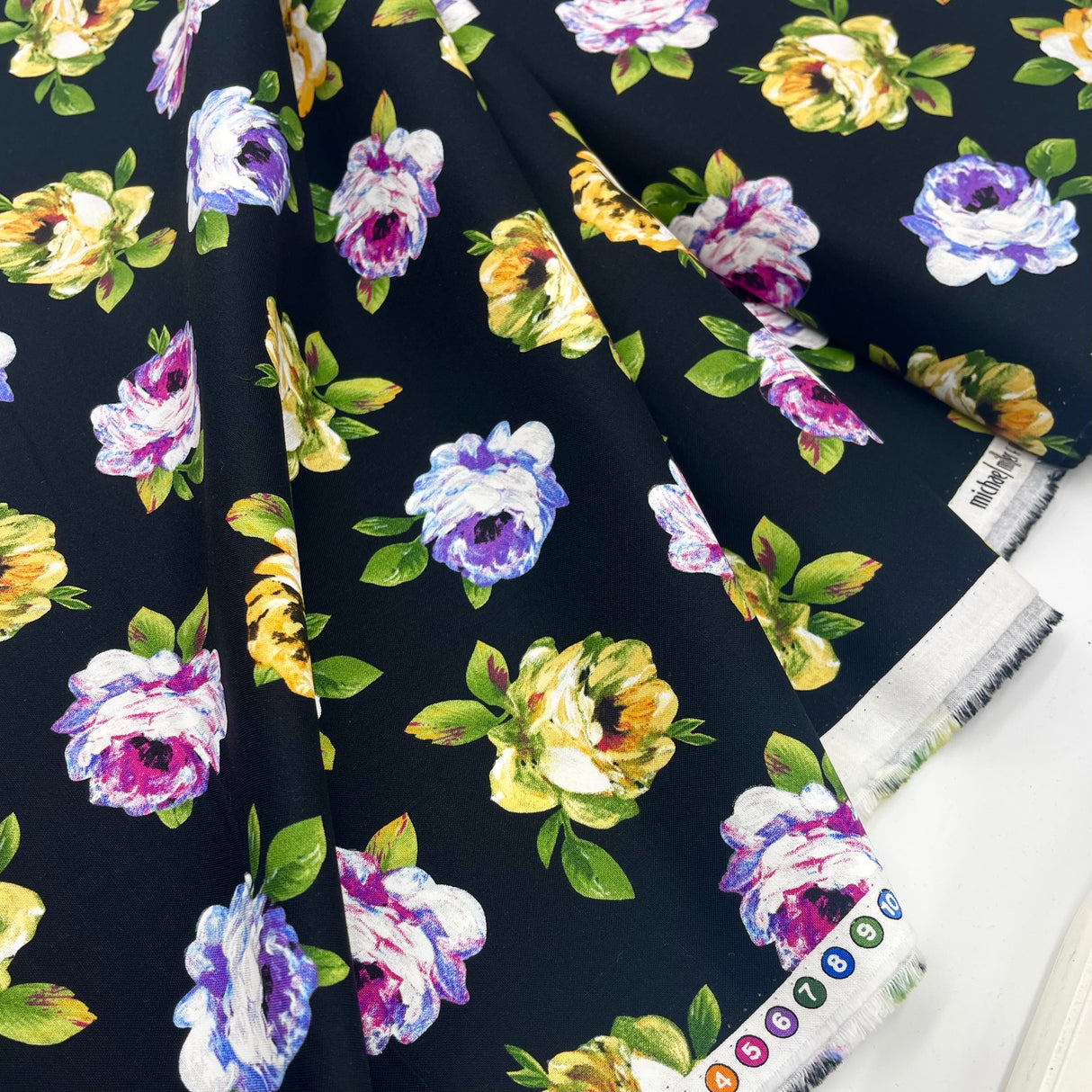 Rosa Floral – Perfect Painterly Blooms Cotton Quilting Fabric by Michael Miller MM-CX6887.Black