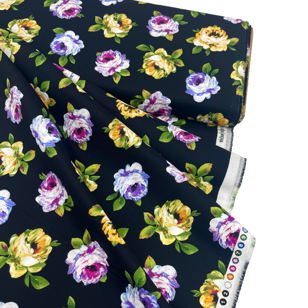 Rosa Floral – Perfect Painterly Blooms Cotton Quilting Fabric by Michael Miller MM-CX6887.Black