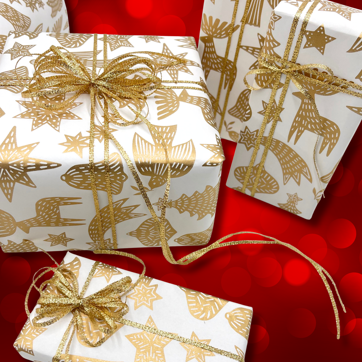 Xmas Gold Gift Wrapping Paper – 80gsm, 60cm Wide | Festive Christmas Wrap
