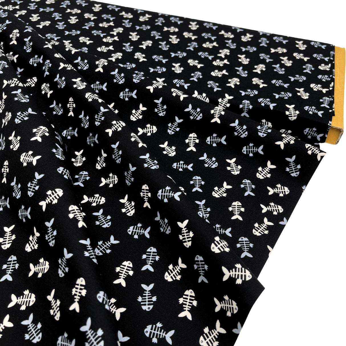 Cats Meow Black Fish Bones Fabric – 100% Cotton Quilting Fabric by Henry Glass (SKU: HG-1142.99Black)