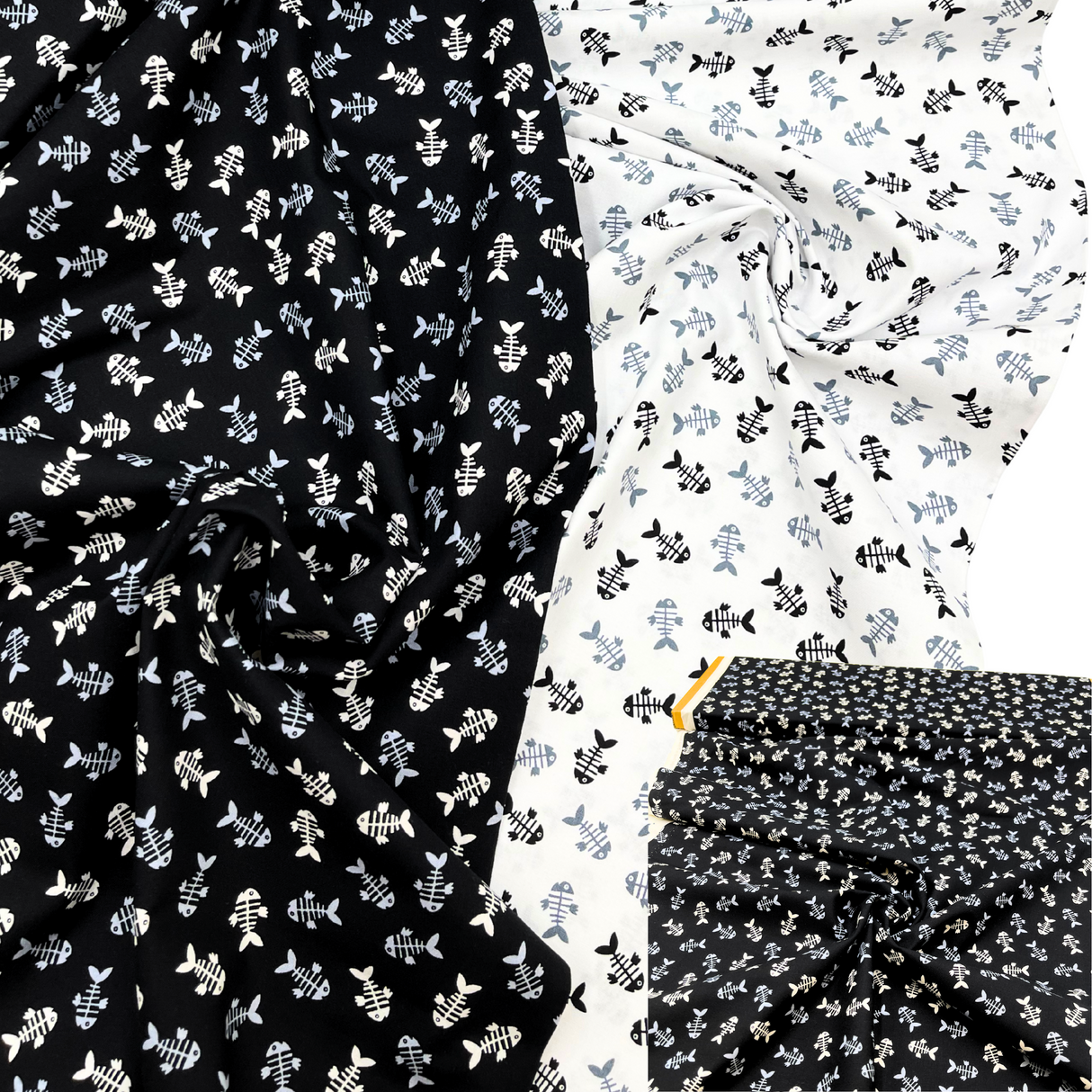 Cats Meow Black Fish Bones Fabric – 100% Cotton Quilting Fabric by Henry Glass (SKU: HG-1142.99Black)