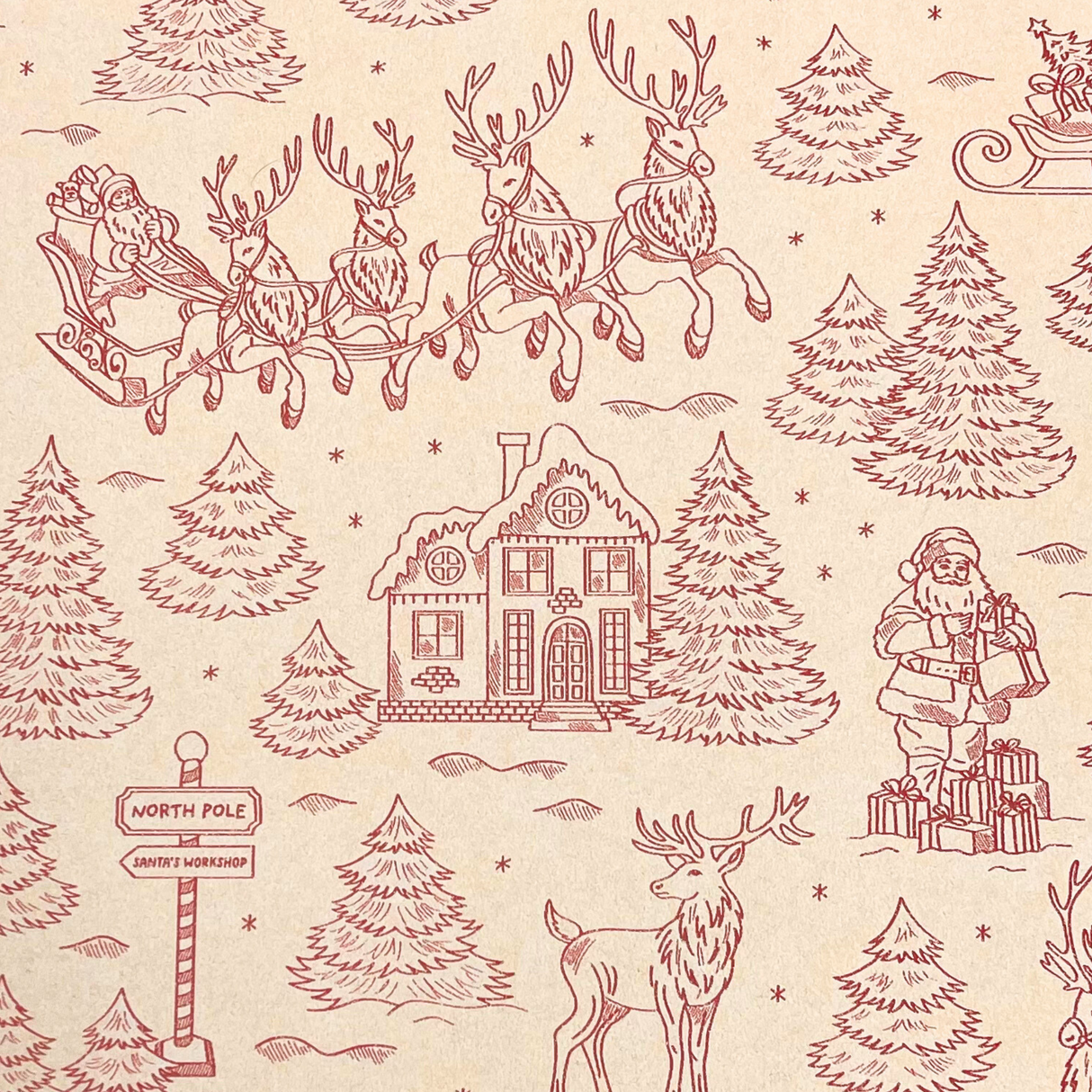 Christmas Toile Gift Wrapping Paper – 80gsm 60cm Wide | Festive Christmas Wrap