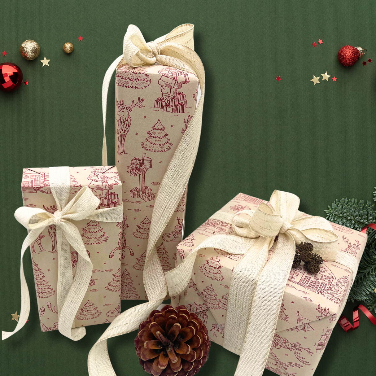 Christmas Toile Gift Wrapping Paper – 80gsm 60cm Wide | Festive Christmas Wrap
