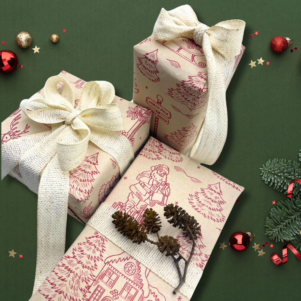 Christmas Toile Gift Wrapping Paper – 80gsm 60cm Wide | Festive Christmas Wrap