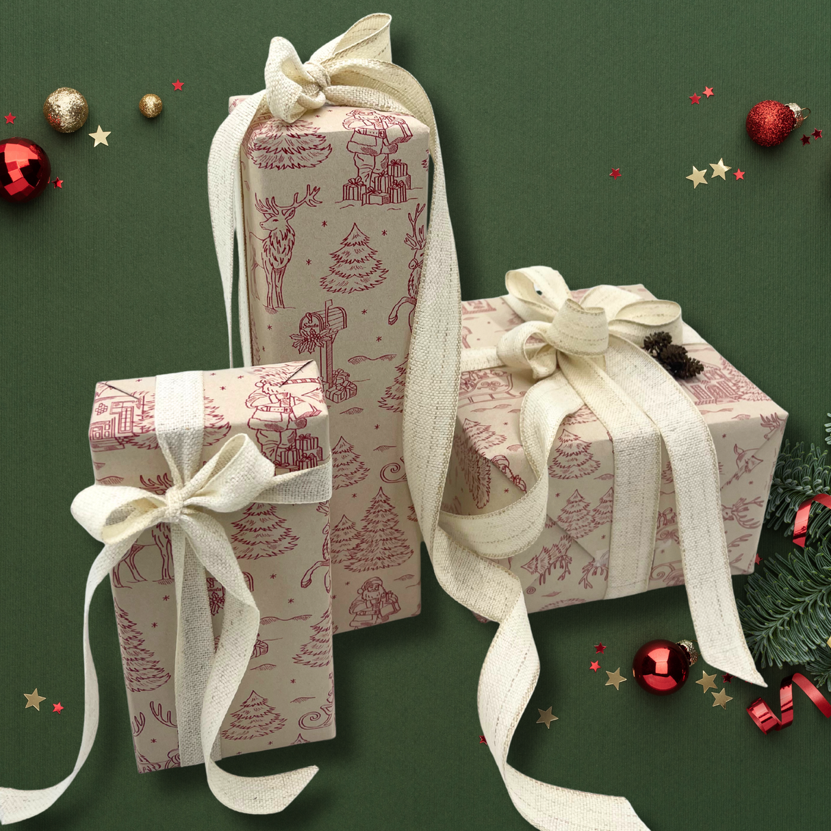 Christmas Toile Gift Wrapping Paper – 80gsm 60cm Wide | Festive Christmas Wrap
