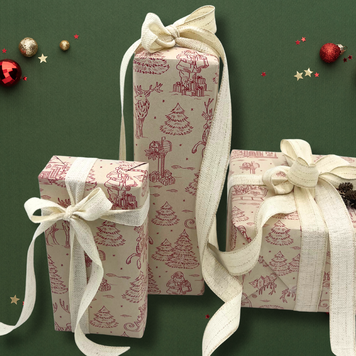 Christmas Toile Gift Wrapping Paper – 80gsm 60cm Wide | Festive Christmas Wrap