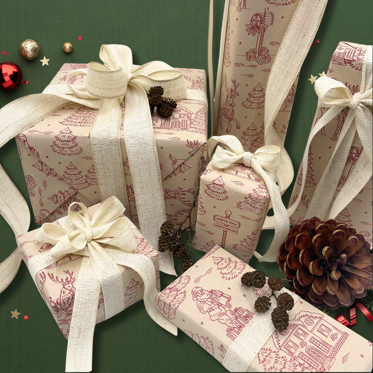 Christmas Toile Gift Wrapping Paper – 80gsm 60cm Wide | Festive Christmas Wrap