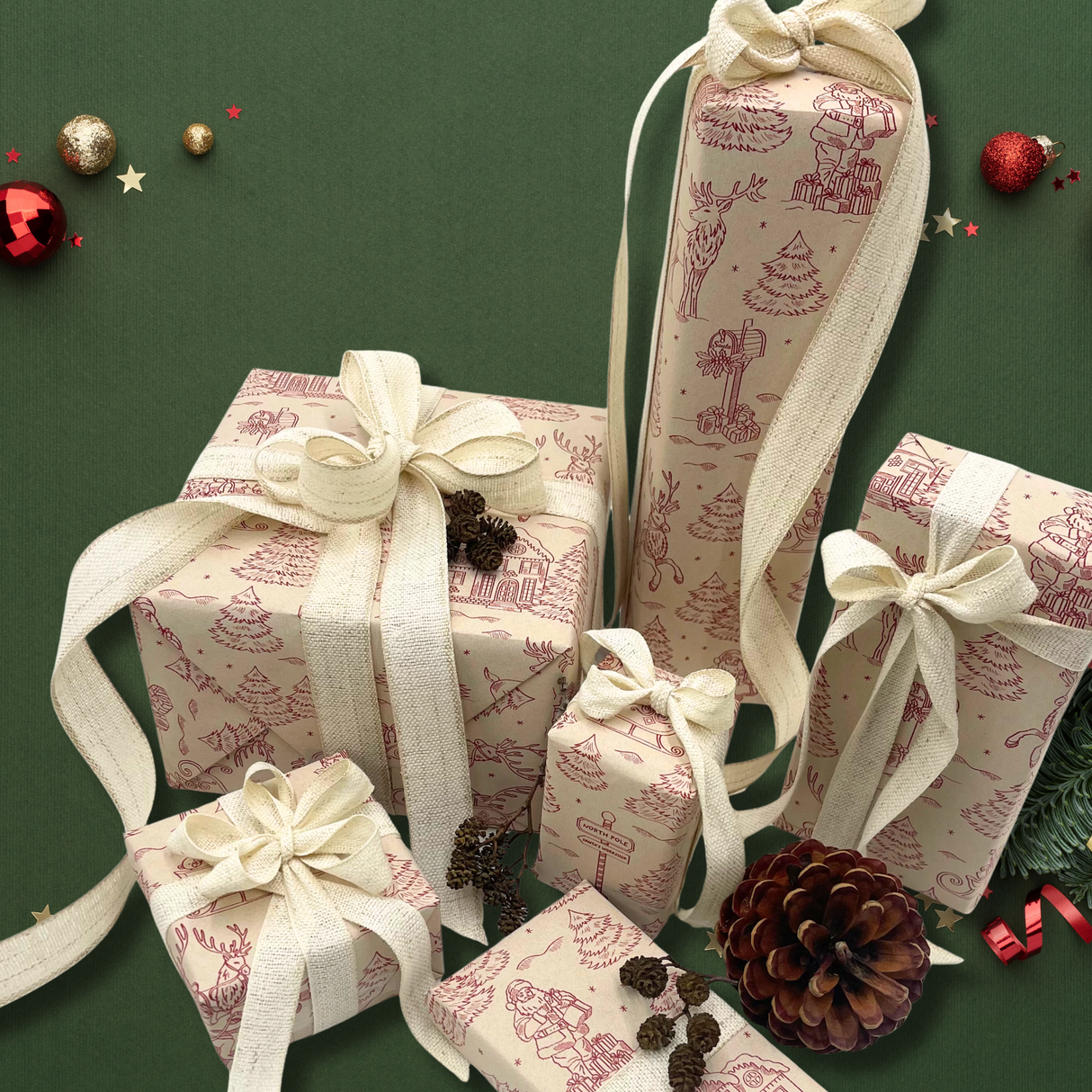 Christmas Toile Gift Wrapping Paper – 80gsm 60cm Wide | Festive Christmas Wrap