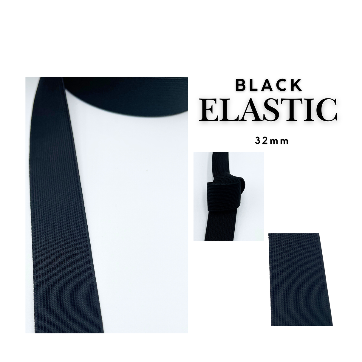 Black elastic band with packaging on a white background