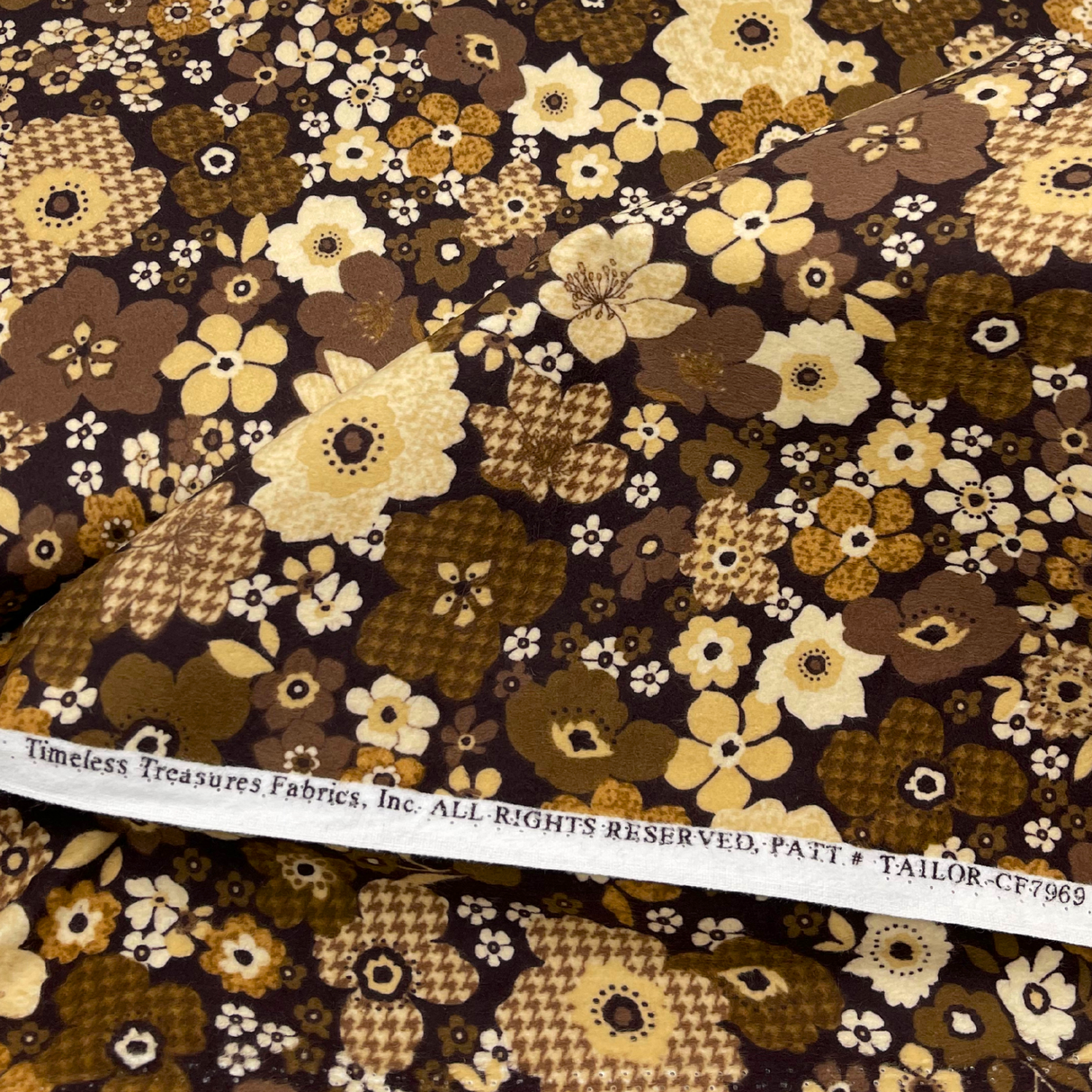 Tailor Brown Floral Fabric – Luxurious Soft Flannel – Timeless Treasures TT.CF7969.Brown