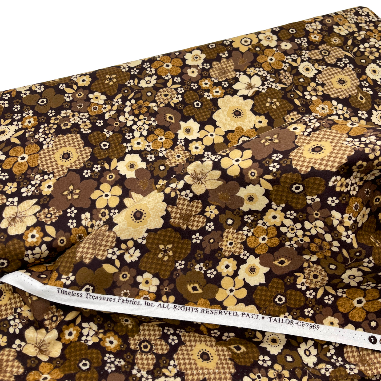 Tailor Brown Floral Fabric – Luxurious Soft Flannel – Timeless Treasures TT.CF7969.Brown
