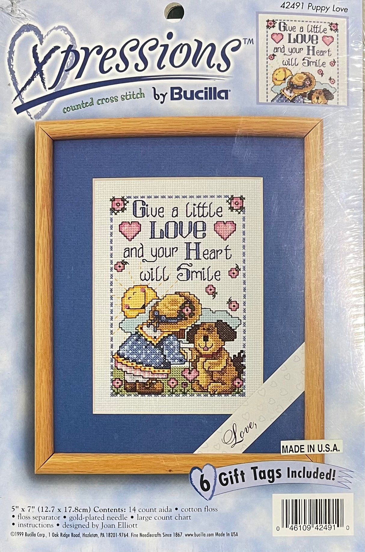 Cross Stitch Kit – Give a Little Love – Puppy Love Expressions – Bucilla 42492