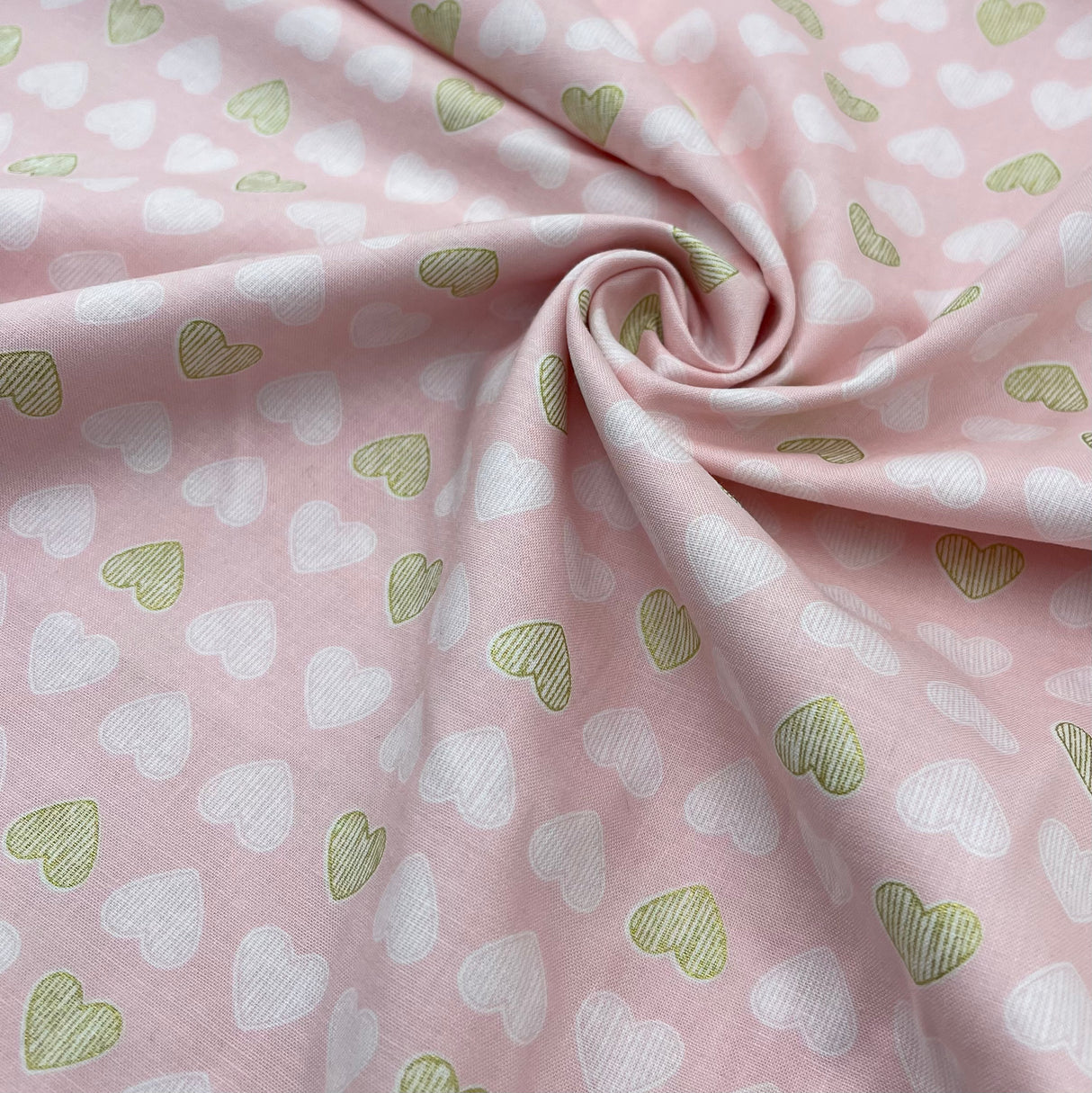 Heart of Gold, Blossom Pink fabric, Gold metallic Hearts by Michael Miller Fabrics