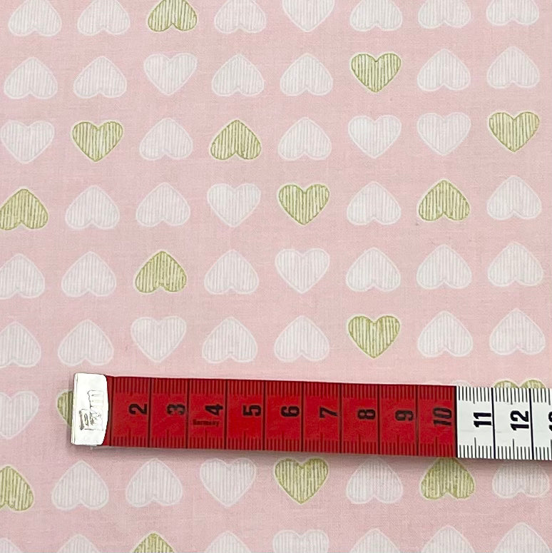 Heart of Gold, Blossom Pink fabric, Gold metallic Hearts by Michael Miller Fabrics