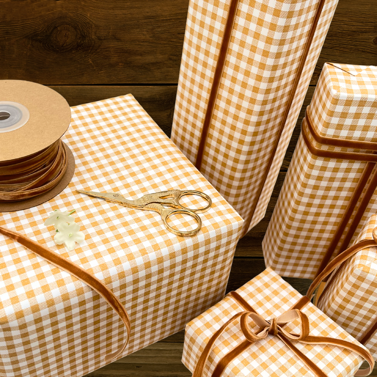 Gingham Rustic Gift Wrapping Paper – Mustard Check