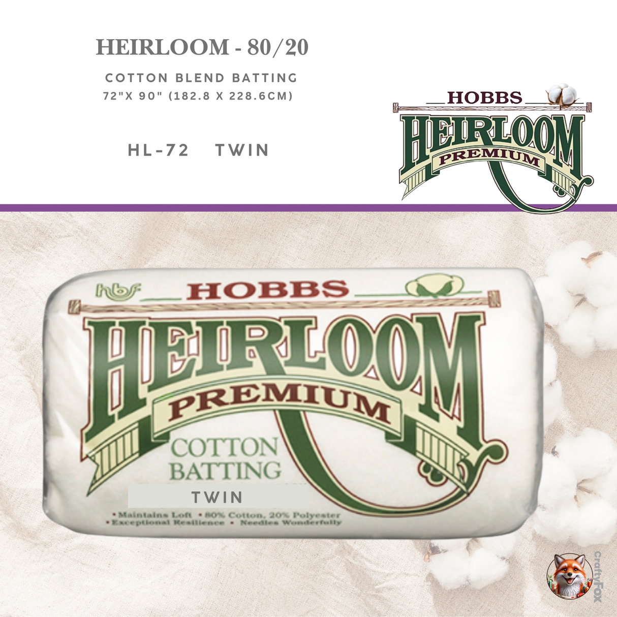 Hobbs Heirloom® Cotton Blend Batting – Twin (HL-72)