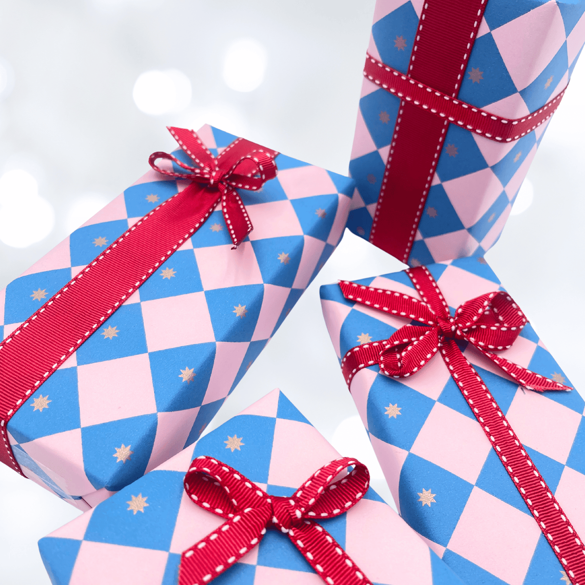 Checkerboard Gift Wrapping Paper – Electric Blue & Pink