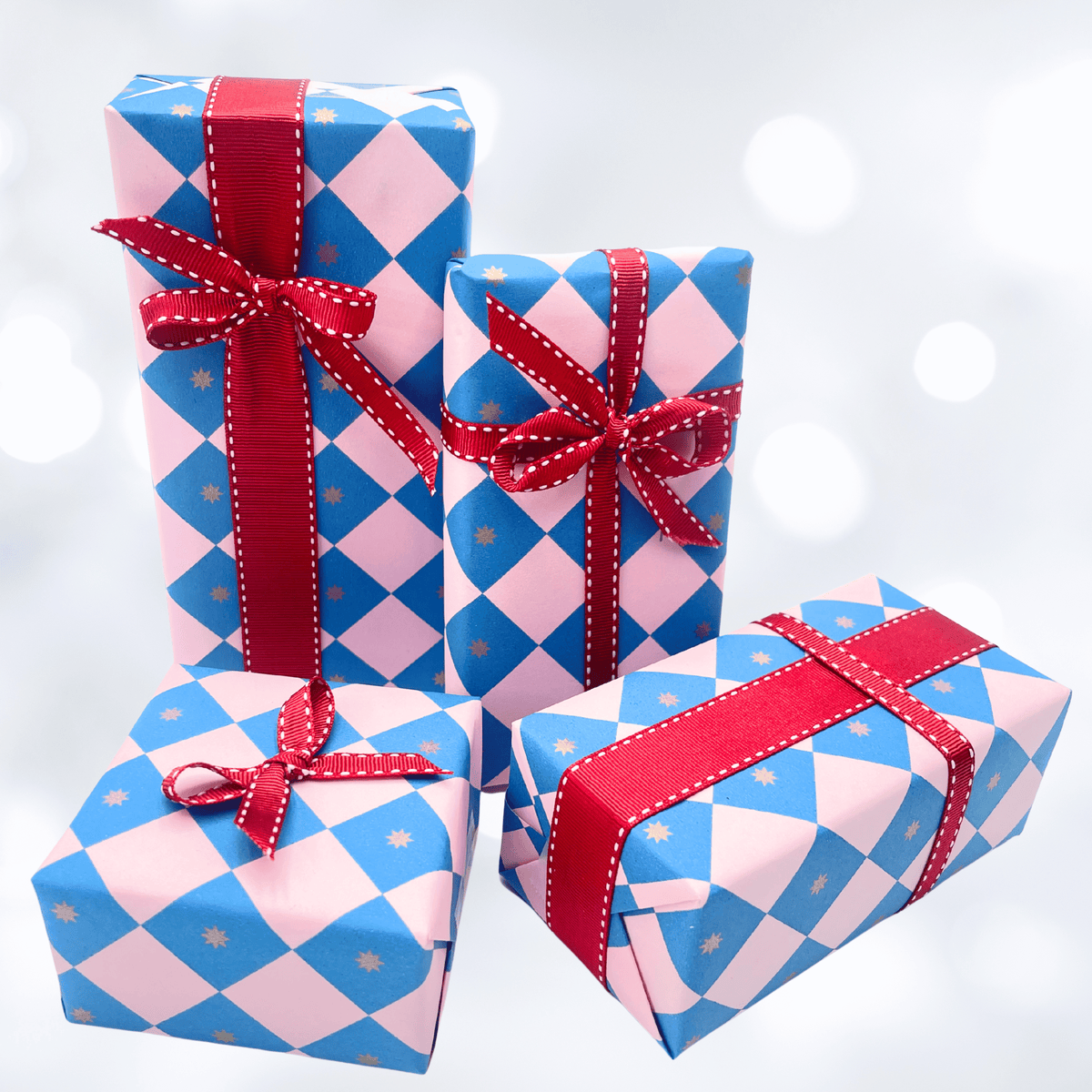 Checkerboard Gift Wrapping Paper – Electric Blue & Pink