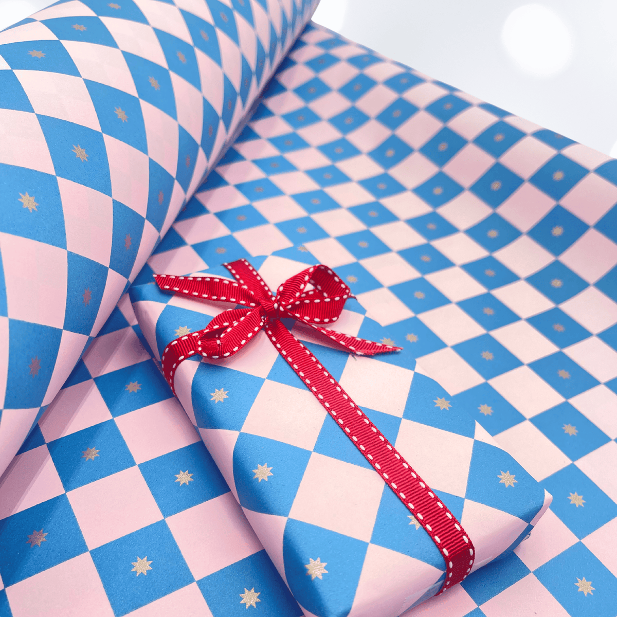 Checkerboard Gift Wrapping Paper – Electric Blue & Pink