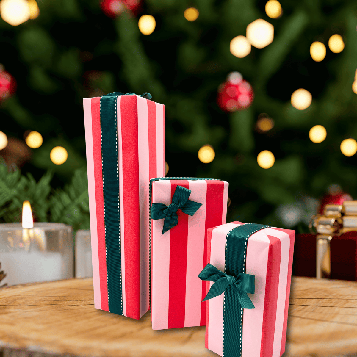 Pavilion Poppy Christmas Wrapping Paper – Red & Pink Stripes
