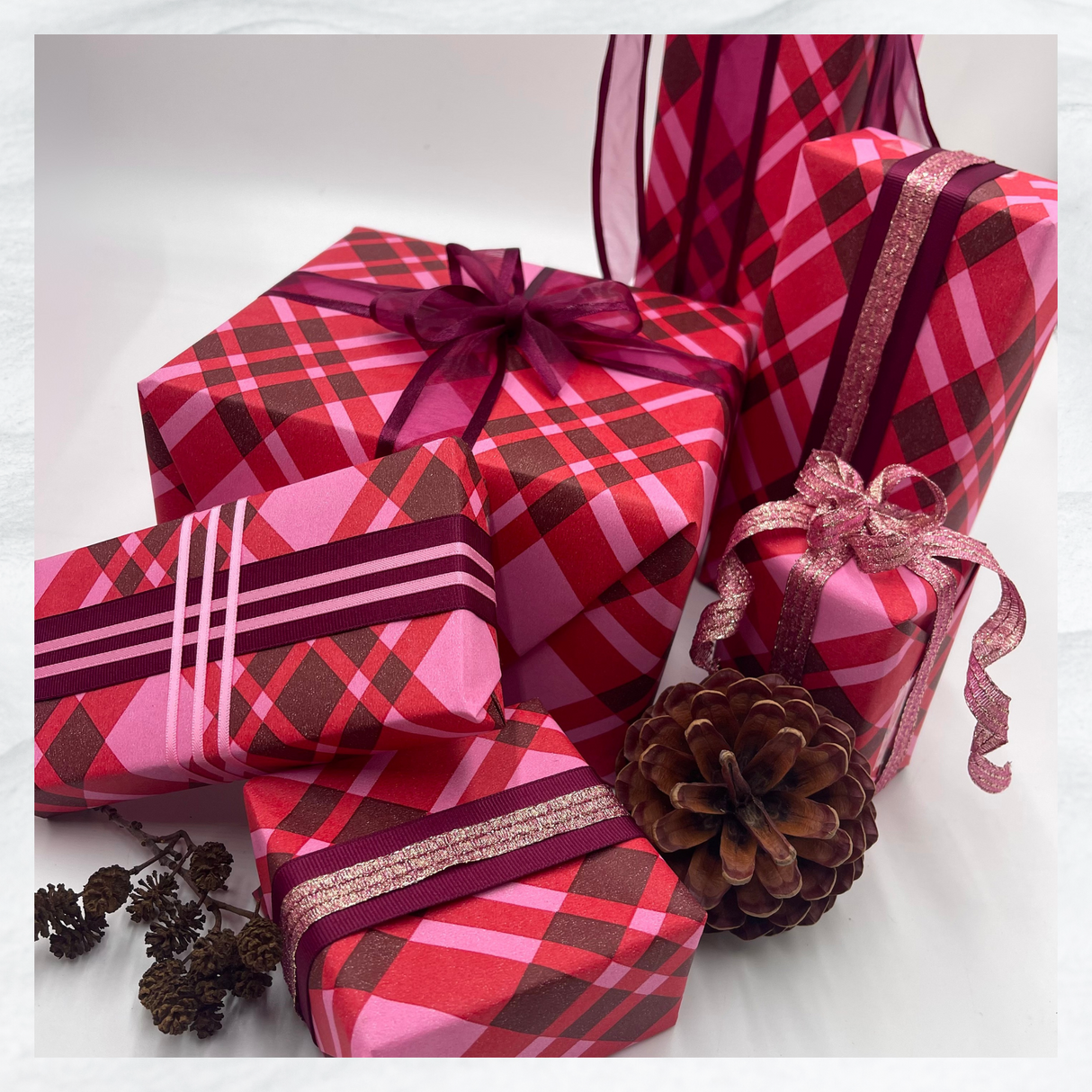Pink Candy Plaid Gift Wrapping Paper – 80gsm, 60cm Wide