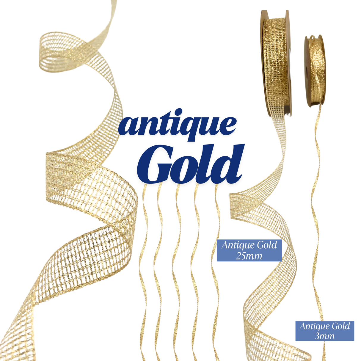 Antique Gold Metallic Ribbon – 3mm or 25mm | Gift Wrap Ribbon