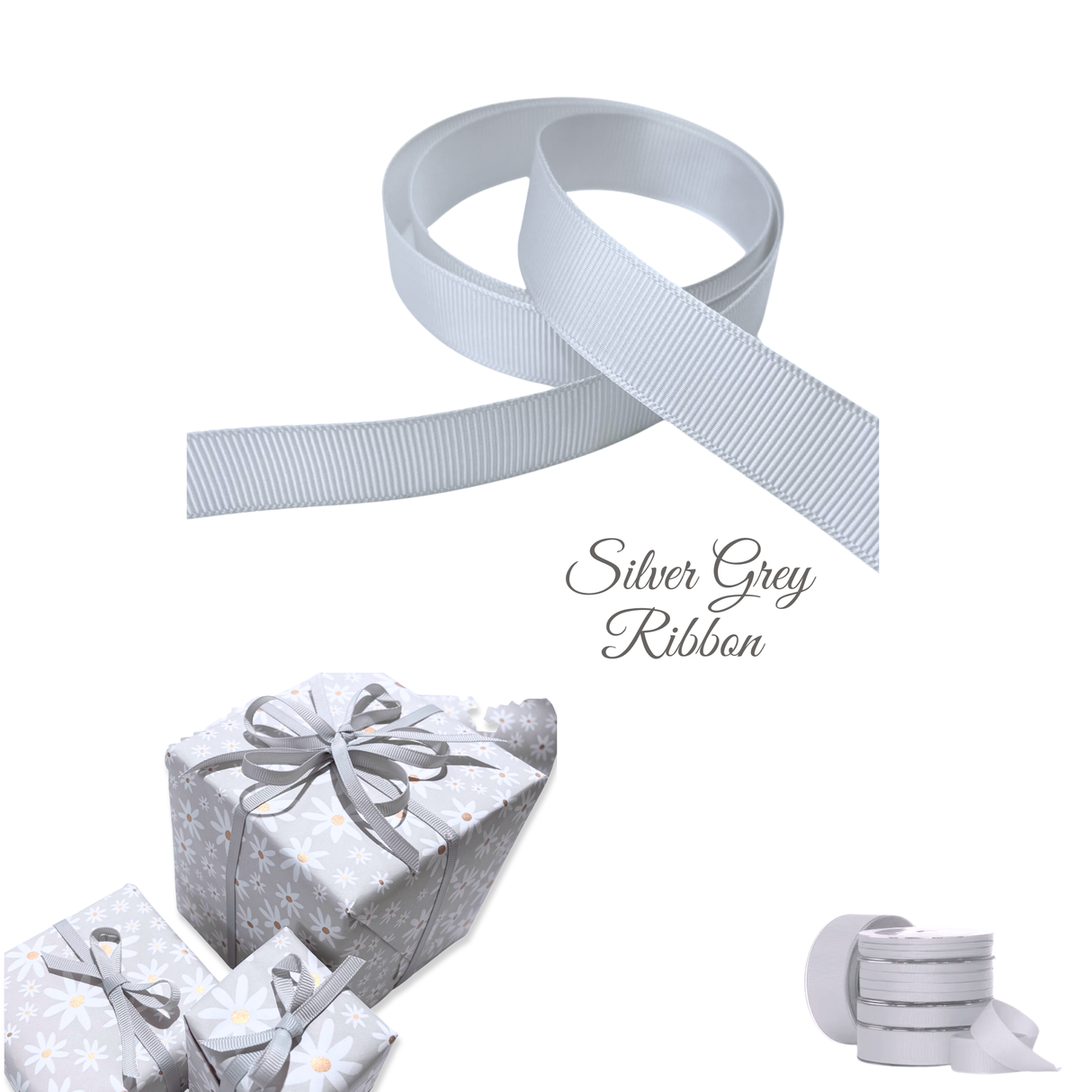 Silver Grey Grosgrain Ribbon | 15mm