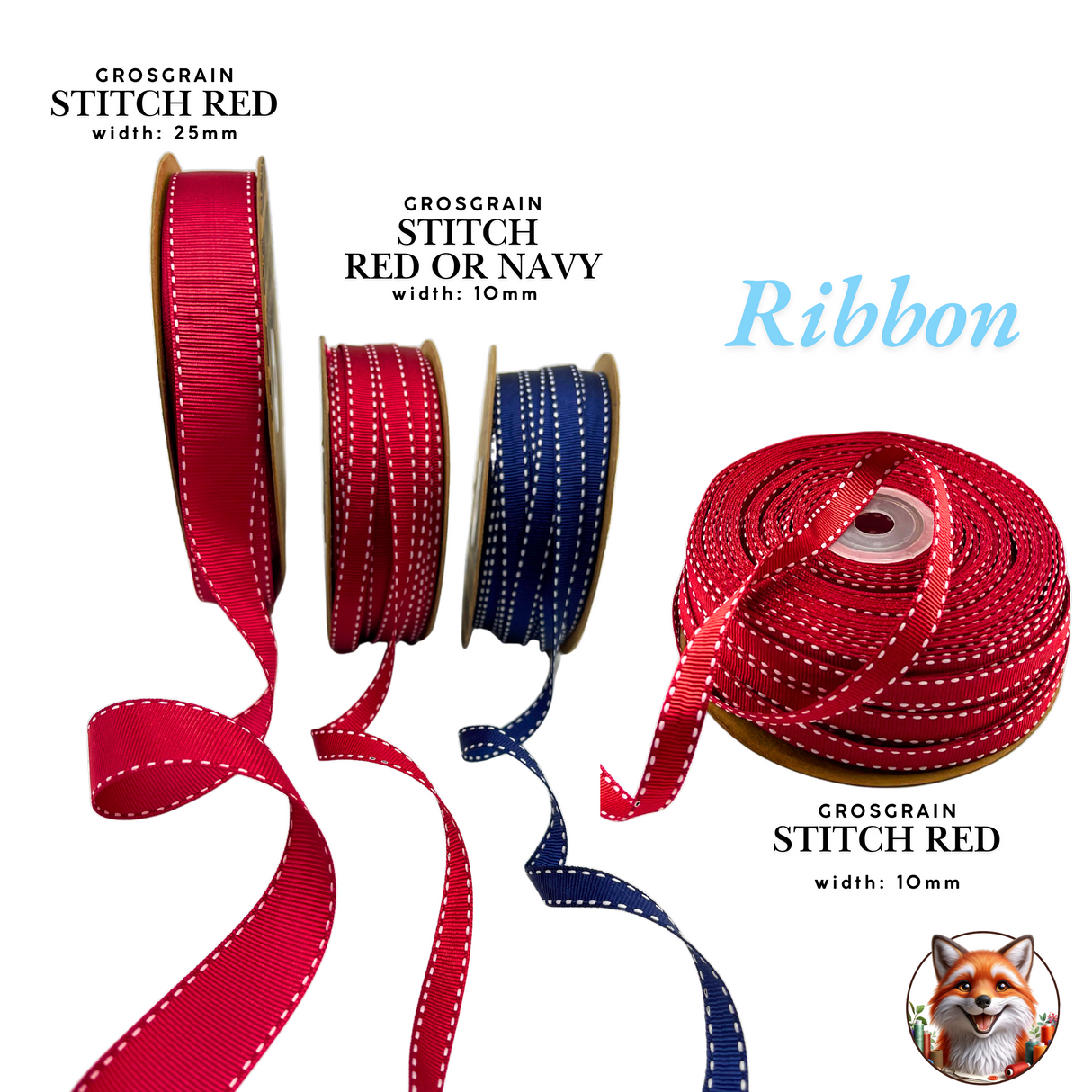 Grosgrain Ribbon – Red or Navy Stitch | 10–25mm