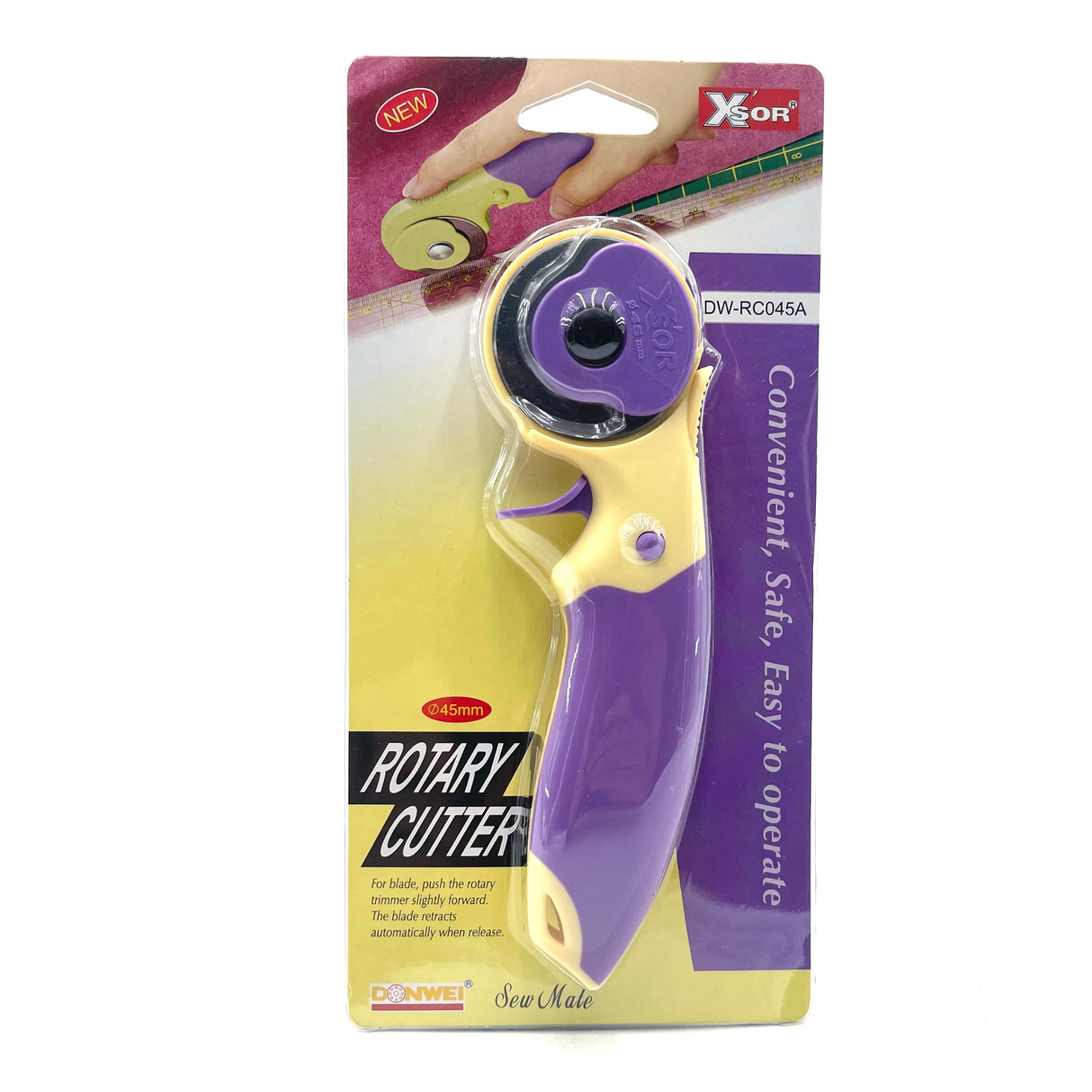 Rotary Cutter with 45mm Blade – Ergonomic Safety Quilting Cutter | SewMate DW-RC045A