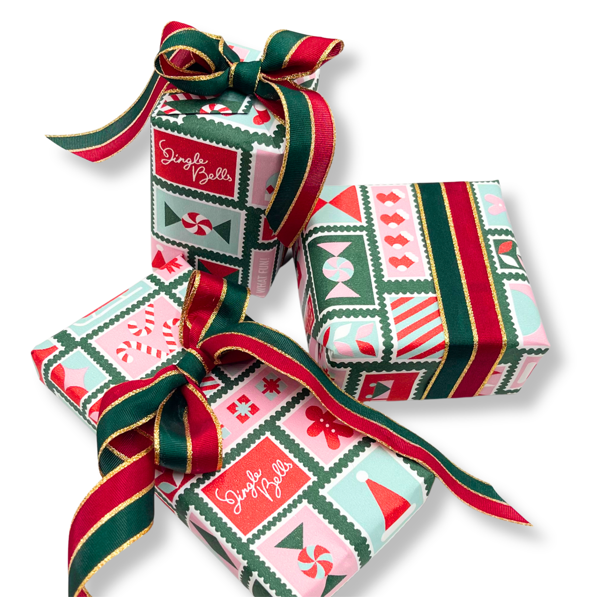 Poppy Pink Stamps Gift Wrapping Paper – 80gsm, 60cm Wide | Festive Christmas Wrap