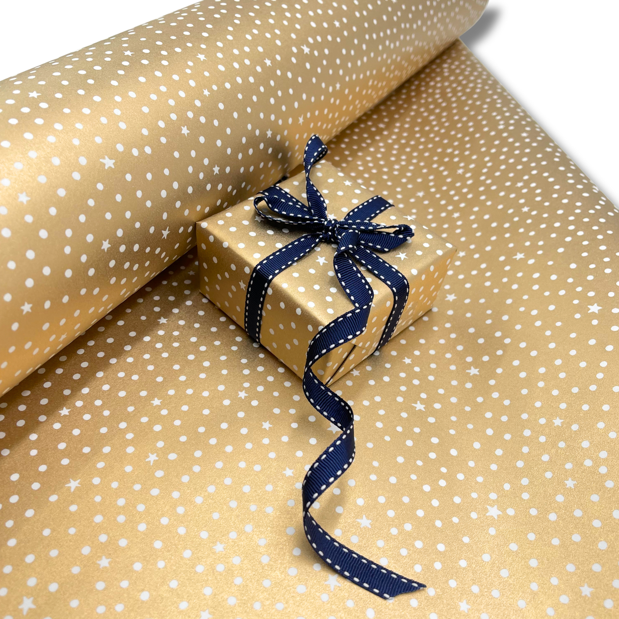Starry Night Gold Gift Wrapping Paper – 80gsm, 60cm Wide | Festive Christmas Wrap