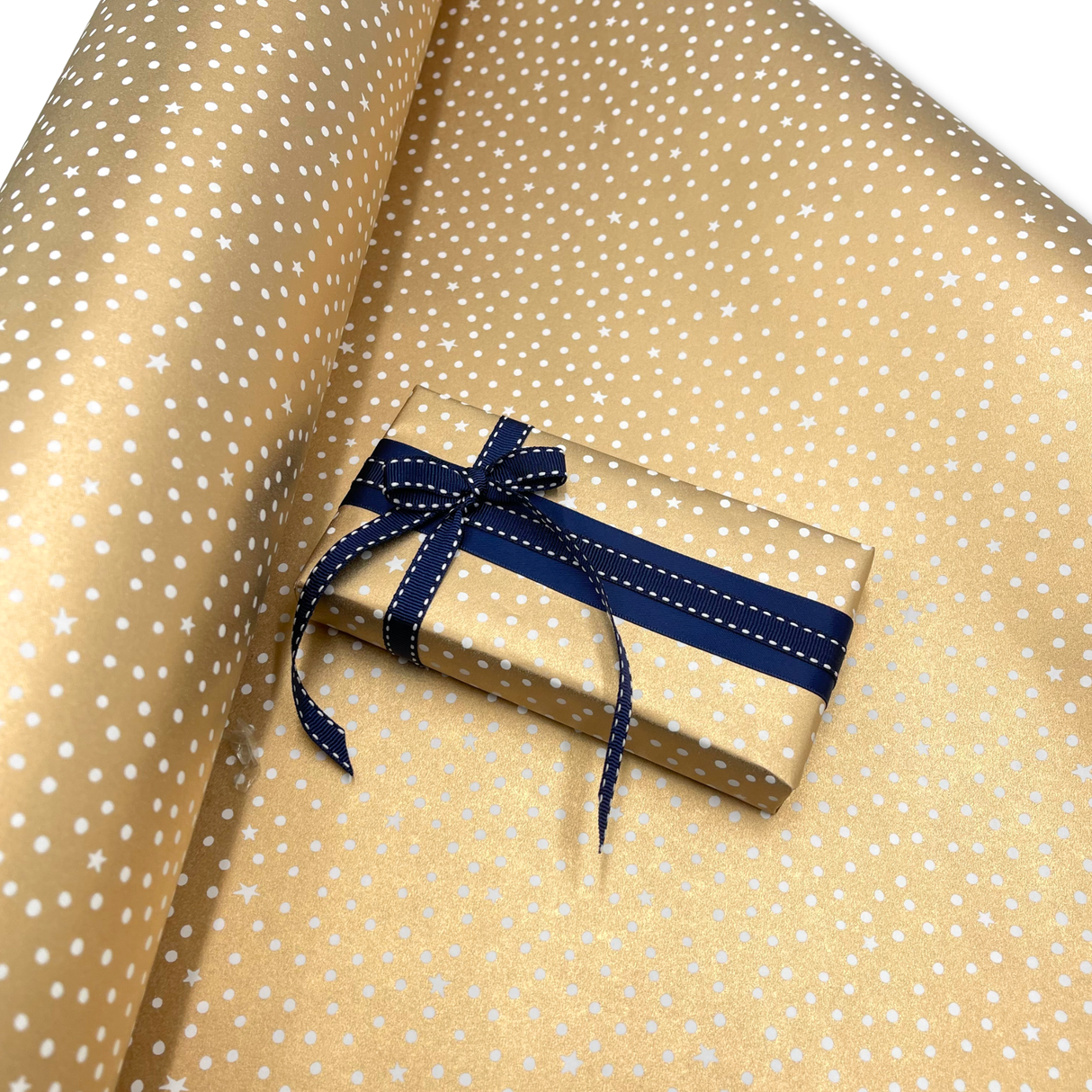 Starry Night Gold Gift Wrapping Paper – 80gsm, 60cm Wide | Festive Christmas Wrap