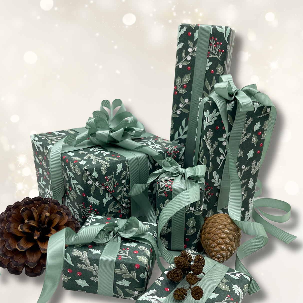 Xmas Foliage Gift Wrapping Paper – 80gsm, 60cm Wide | Festive Christmas Wrap