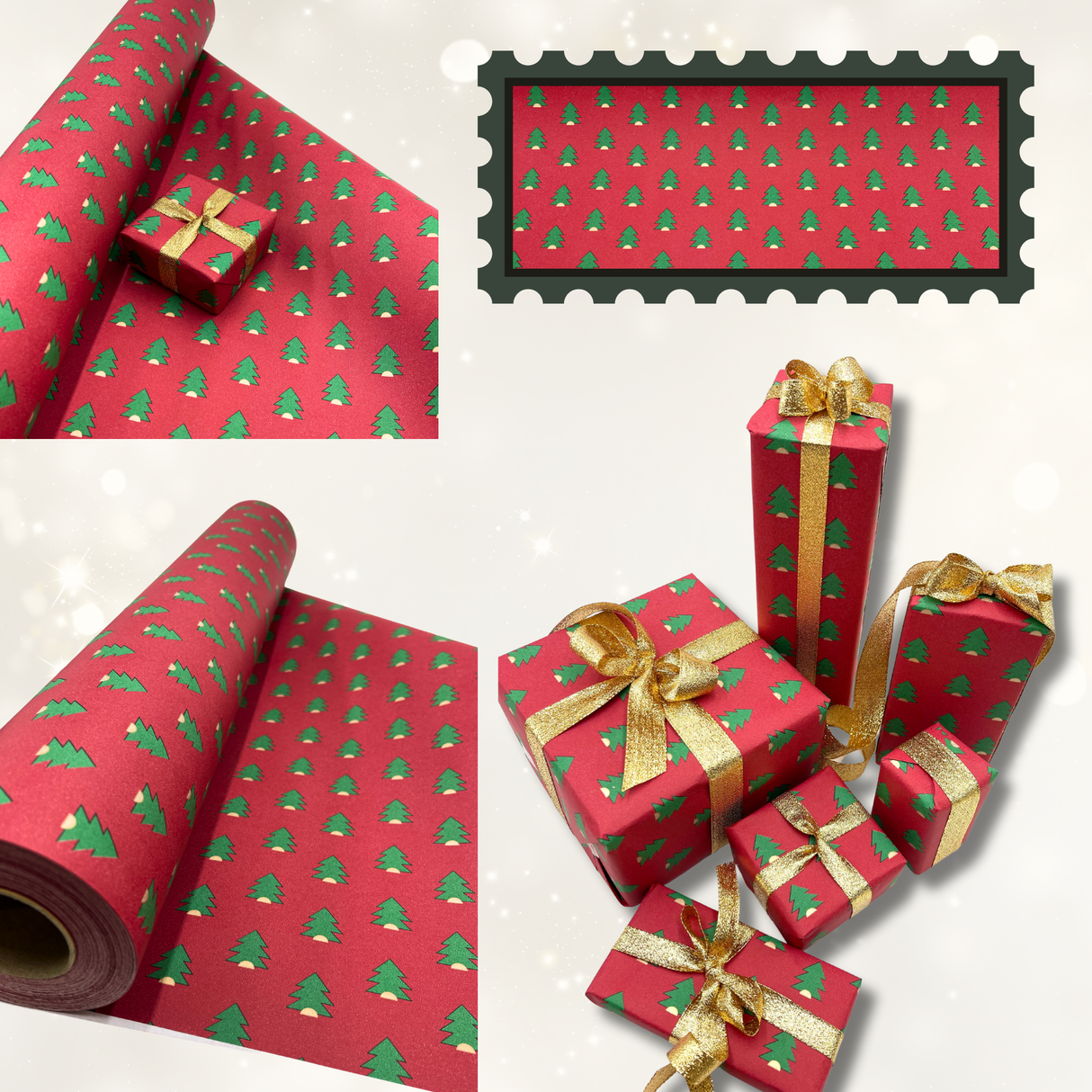 Xmas Pine Gift Wrapping Paper – 80gsm, 60cm Wide | Festive Christmas Wrap