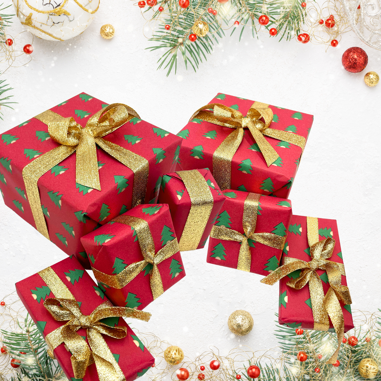 Xmas Pine Gift Wrapping Paper – 80gsm, 60cm Wide | Festive Christmas Wrap