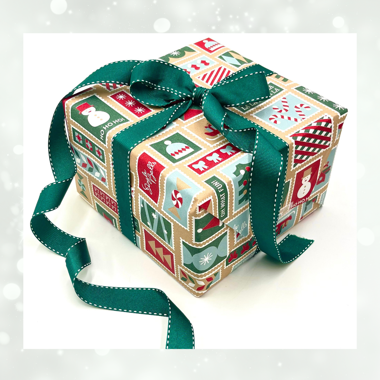 Xmas Stamps Ginger Gift Wrapping Paper – 80gsm, 60cm Wide | Festive Christmas Wrap