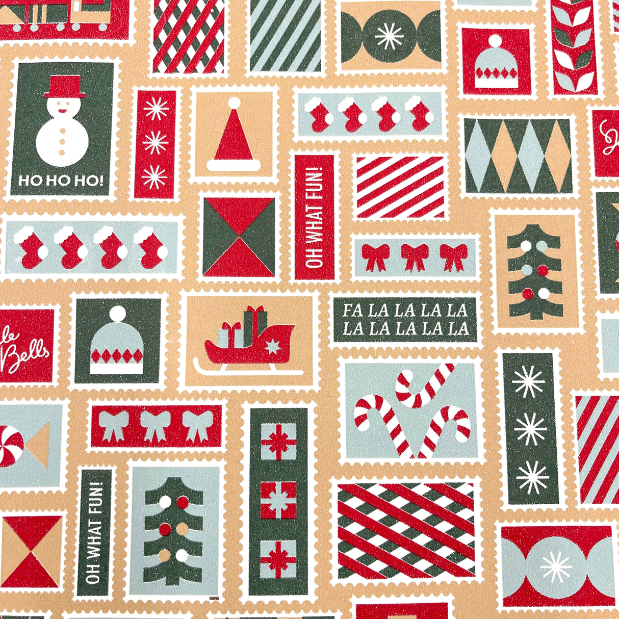 Xmas Stamps Ginger Gift Wrapping Paper – 80gsm, 60cm Wide | Festive Christmas Wrap