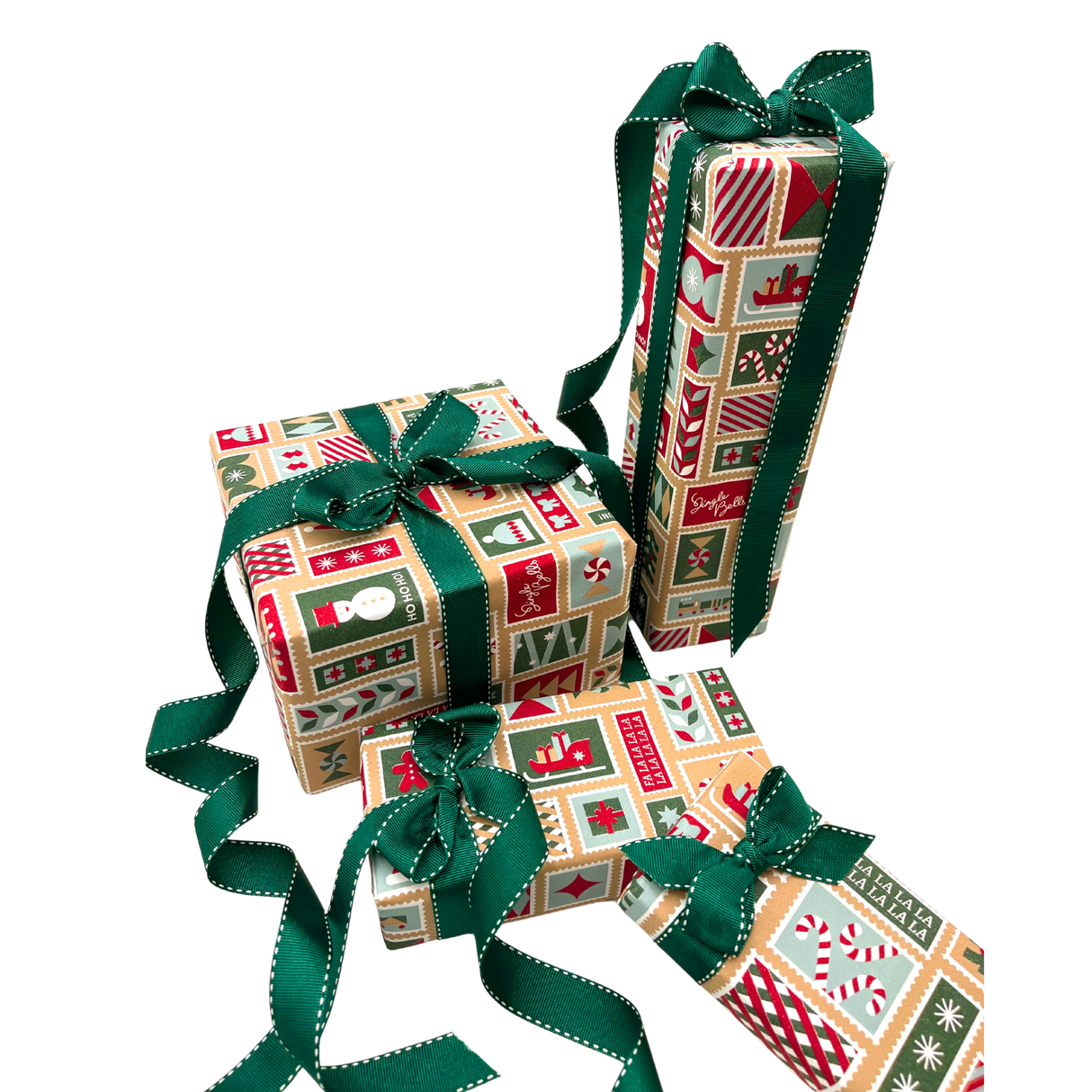 Xmas Stamps Ginger Gift Wrapping Paper – 80gsm, 60cm Wide | Festive Christmas Wrap