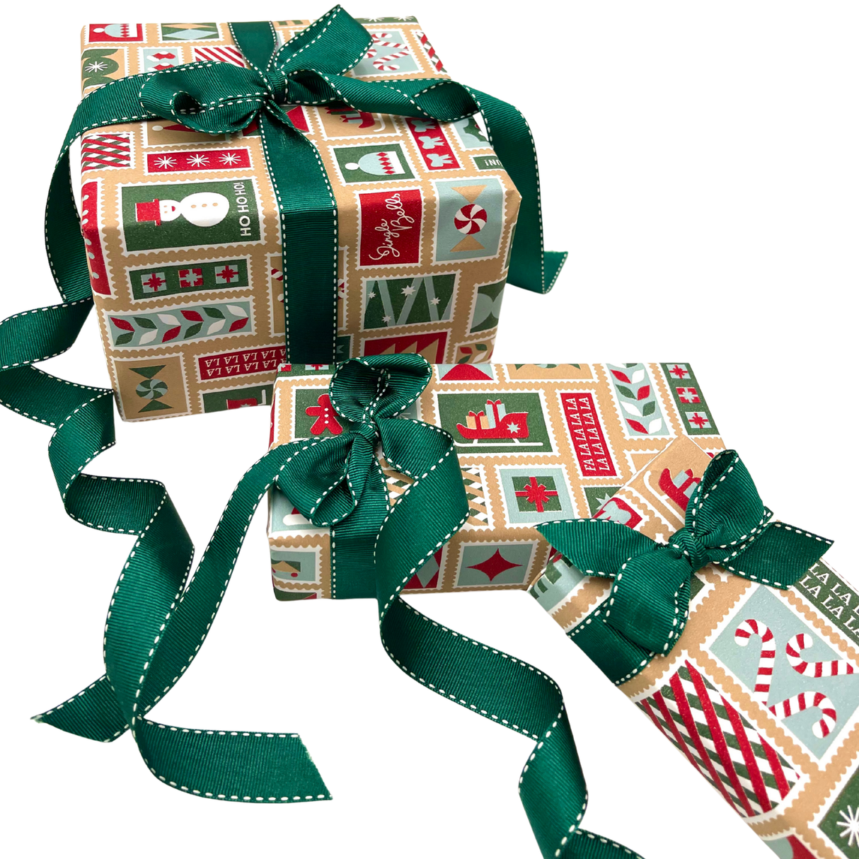 Xmas Stamps Ginger Gift Wrapping Paper – 80gsm, 60cm Wide | Festive Christmas Wrap
