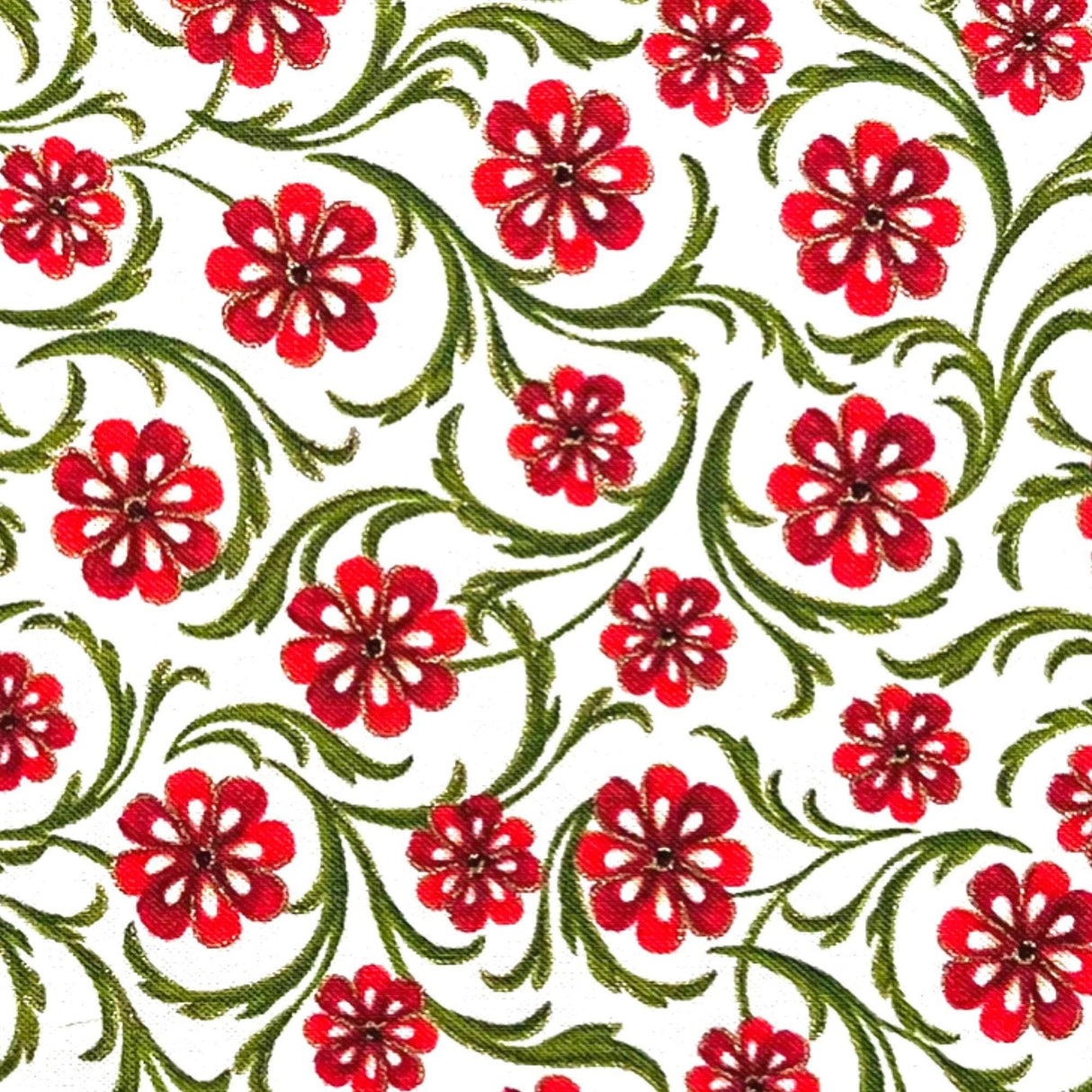 Red Floral Fabric Vines Carmen Quilting 100% Cotton fabric 50cm by Kanvas Benartex Fabrics