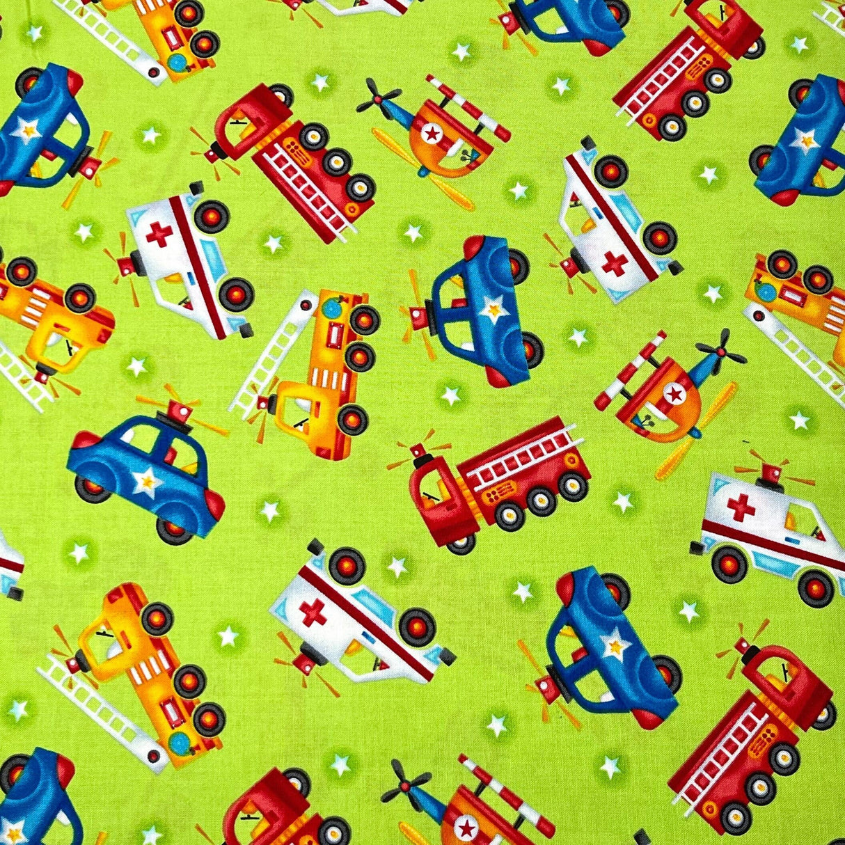 Be my Hero, Service Vehicles Quilting, Cotton fabric, 50cm by Henry Glass HG1018.66
