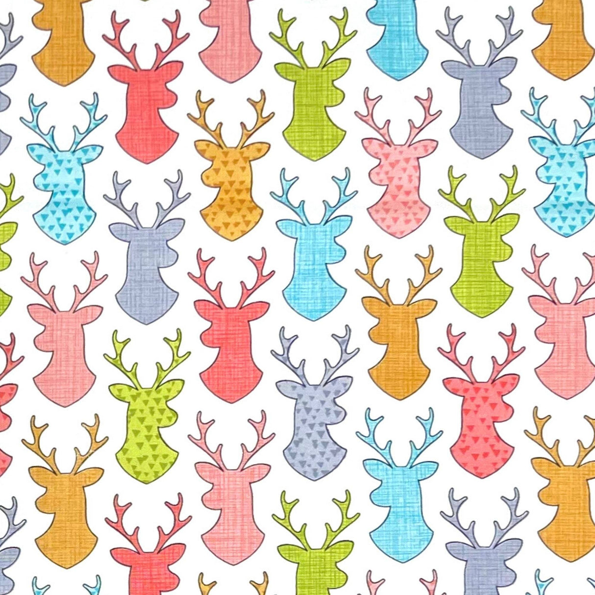 Reindeer heads fabric, Cotton Timeless Treasures animal Silhouettes TT-C4446.white