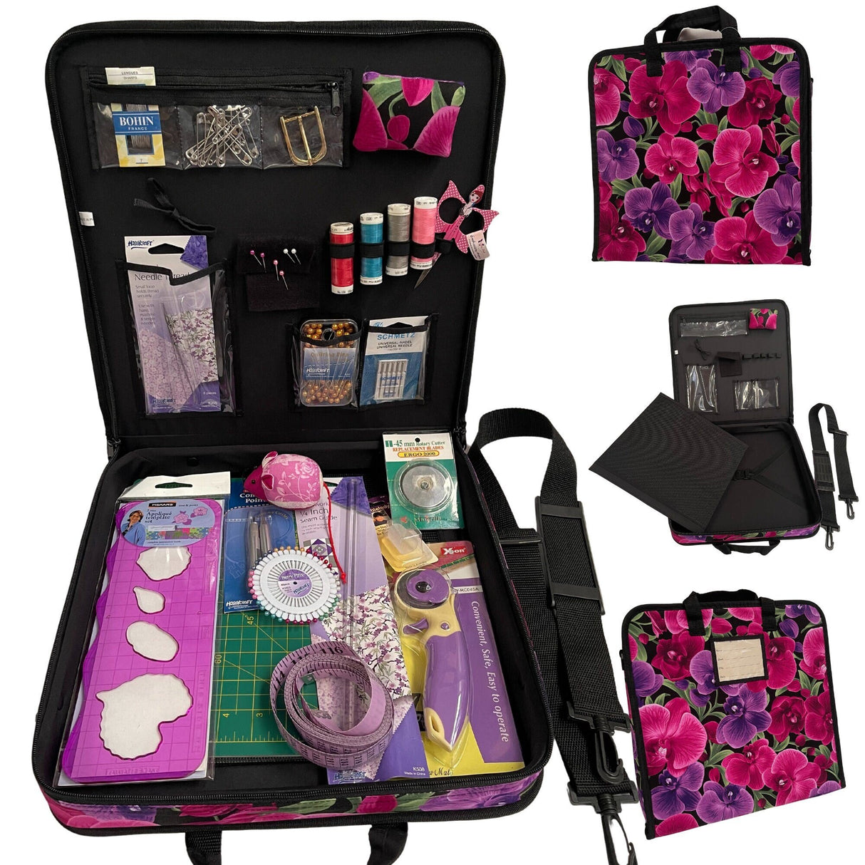 Craft and Quilting Organiser, Orchids fabric, Carry tote