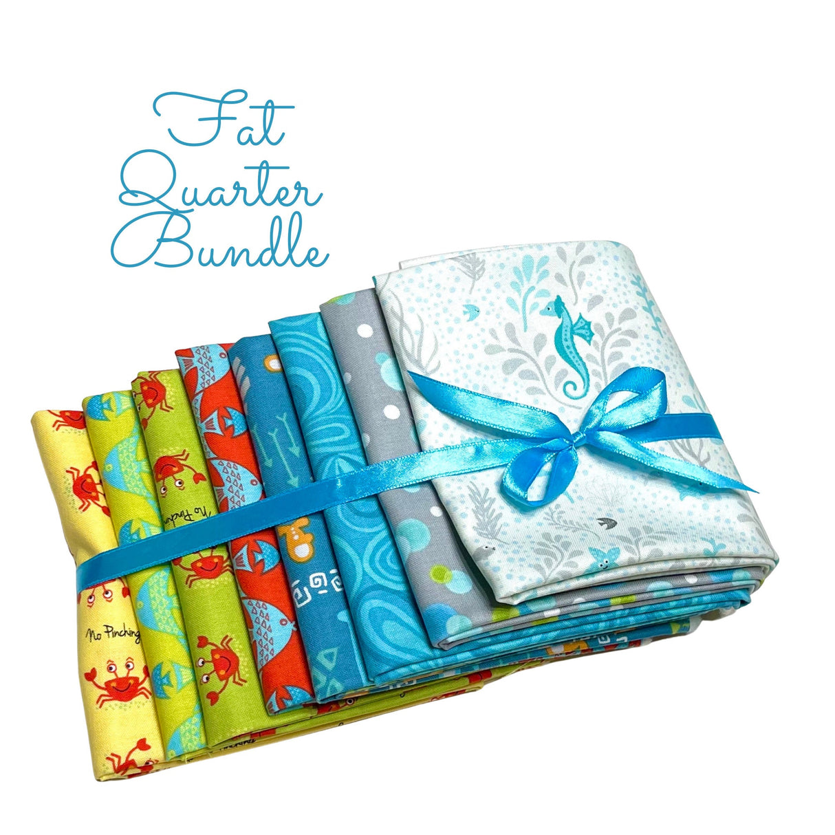 Fat Quarter Sea life, seahorses, waves, crabs, fish Fabric Bundle of 8FQ cotton fabric
