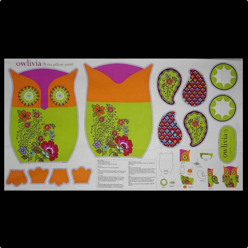 Owlivia Fabric Panel by Benartex fabrics (Cotton PANEL)