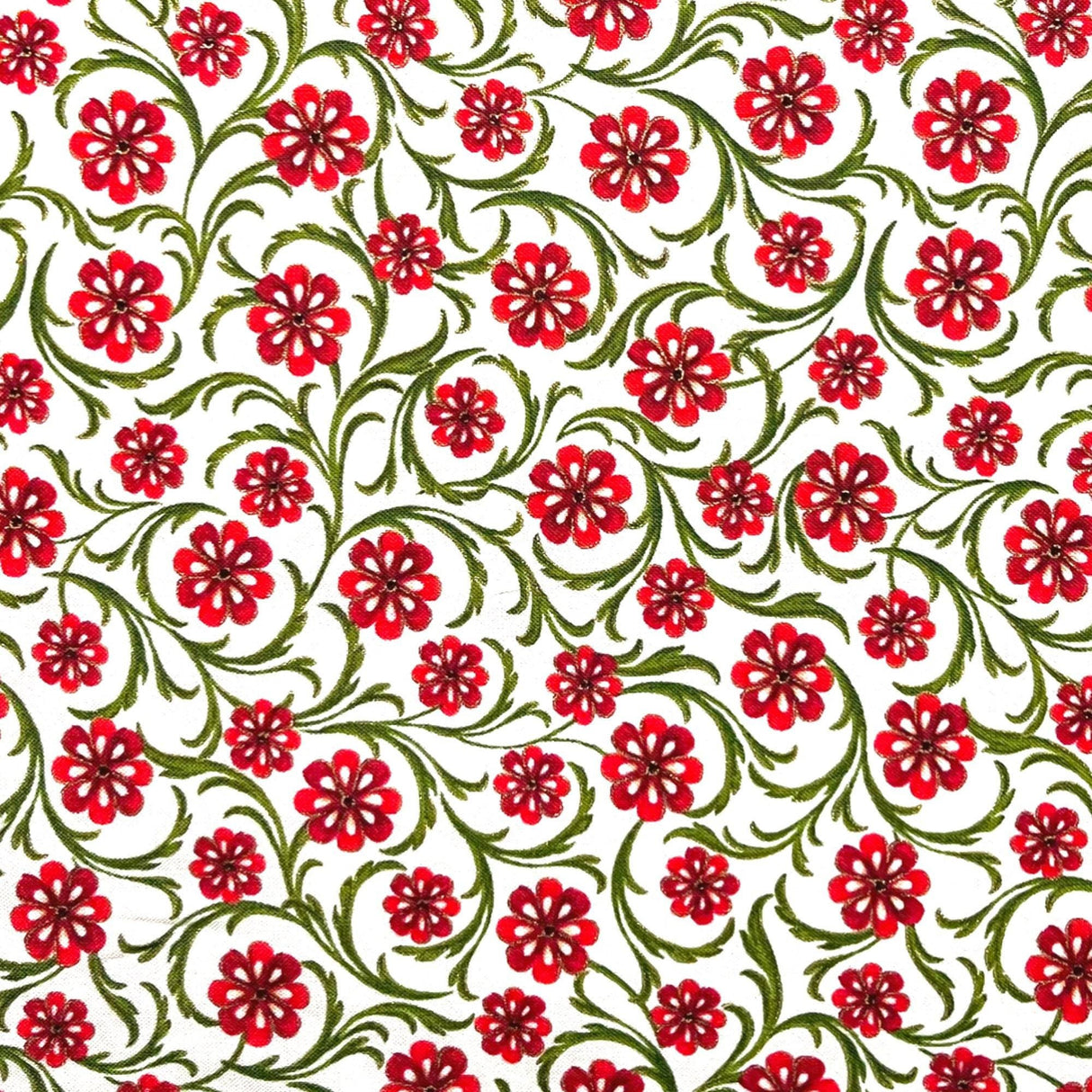 Red Floral Fabric Vines Carmen Quilting 100% Cotton fabric 50cm by Kanvas Benartex Fabrics