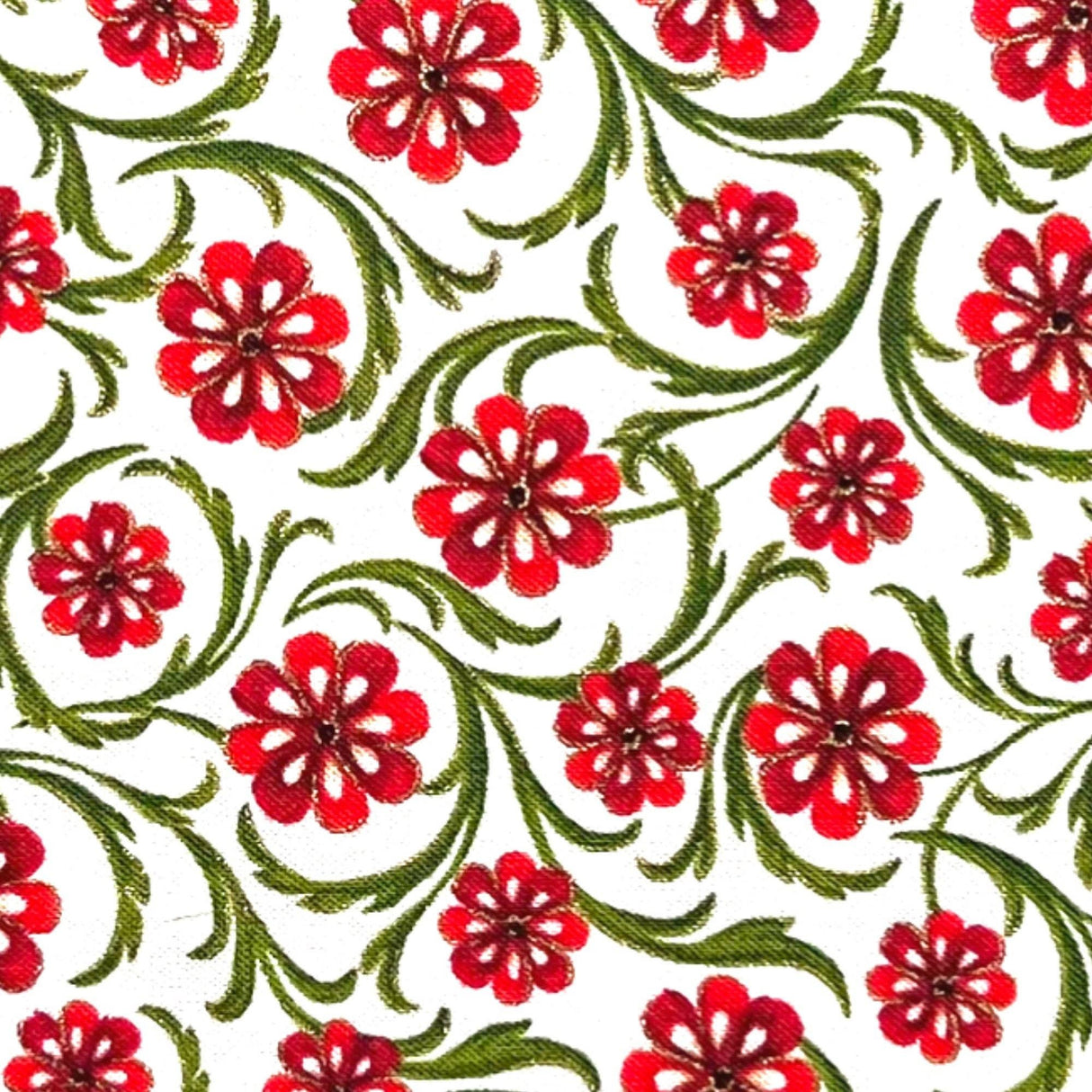 Red Floral Fabric Vines Carmen Quilting 100% Cotton fabric 50cm by Kanvas Benartex Fabrics